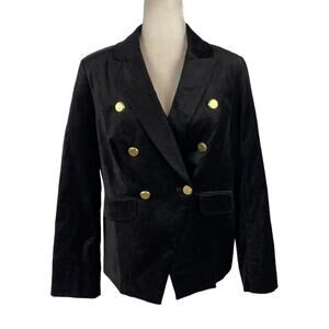 Chicos Women's Medium Black Velvet Velveteen Double Breasted Blazer Jacket SZ 1
